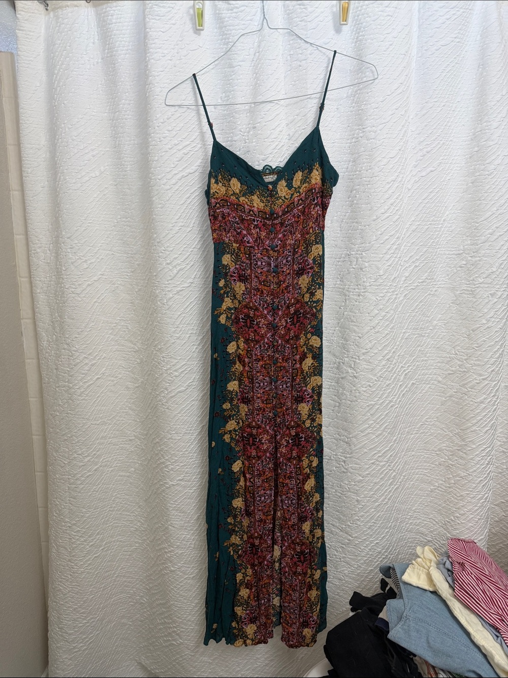 Free People Teal Floral Maxi Slip Dress